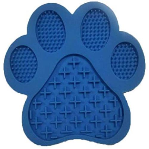Paw Shape Pet Dog Lick Mat Slow Feeder Bowl with Suction Cups (Blue)