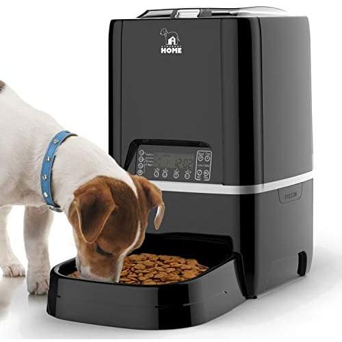 Automatic Pet Feeder | Auto Cat Dog Timed Programmable Food Dispenser Feeder for Medium Small Pet Puppy Kitten - Portion Control Up to 4 Meals/Day,Voice Recording,Battery and Plug-in Power 6.5L(Black)