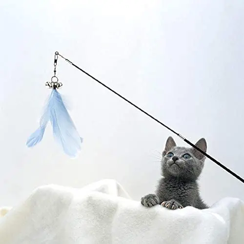 BeesClover Carbon Fibre Blue Telescopic Pet Cat Funny Teaser Stick with Feather Bell Interactive Exercise Toy pet Gift BeesClover Carbon Fibre Blue Telescopic Pet Cat Funny Teaser Stick with Feather Bell Interactive Exercise Toy pet Gift
