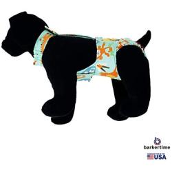 Barkertime Premium Waterproof Dog Diaper Overall - Made in USA - Forest Buddies on Teal Escape-Proof Premium Waterproof Dog Diaper Overall