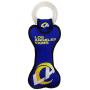 Pets First NFL Los Angeles Rams Football Dental Tough Dog TUG Bone Toy with Built-in Squeaker Attached to a Safe Rubber Teething Toothbrush PET Toy, Team Color, 14 x 5 (STL-3310)