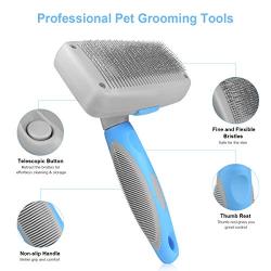 Self Cleaning Slicker Brush, Retractable Pet Grooming Brush with Steel Dog Comb, Effectively Removes Loose Hair, Mats and Tangles, Professional Shedding Grooming Tools for Dogs Cats (Blue)