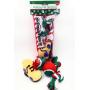 Christmas Stocking for Dogs. Pack of Squeaky newspaper toy, squeaky boot toy, a red, green and white tennis ball and a red, white and green cotton knotted rope.