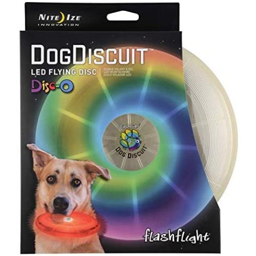 Nite Ize Flashflight LED Dog Discuit - Best Dog Flying Disc For All Hours of Play - With Long-Lasting LED Light, 1-Pack Multi-Colored Disc-O (FFDD-07-R8)