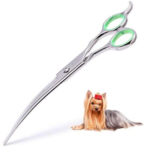 LovinPet Pet Grooming Scissors Professional Dog Cat Grooming Shears with Round Blunt Tip Stainless Steel, Dog Curved Scissors for Grooming Cats Dogs Grooming Tools & Set