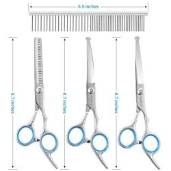 Fu Feng Professional Pet Dog Grooming Scissors Kit with Safety Round Tip Suitable for Cats and Dogs-Straight & Thinning & Curved Scissors & Combs