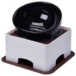 YMAXGO Elevated Tilted Dog Bowls Set with Adjustment Bracket,Ceramics Single Food Feeding Dish for Flat Face Dogs, Double Non-Slip Design