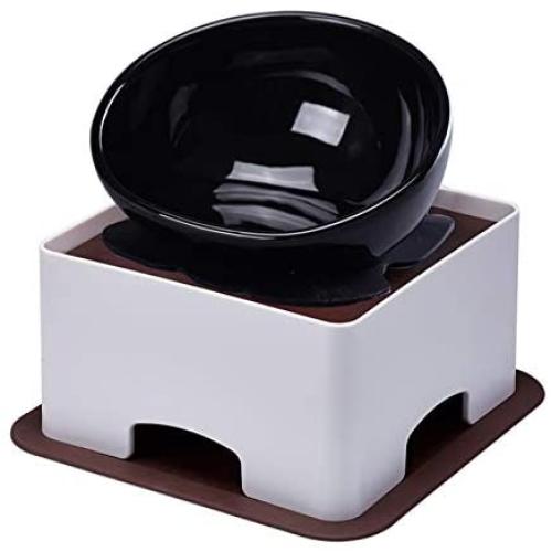 YMAXGO Elevated Tilted Dog Bowls Set with Adjustment Bracket,Ceramics Single Food Feeding Dish for Flat Face Dogs, Double Non-Slip Design