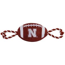 Pets First NCAA Nebraska Cornhuskers Football Dog Toy, Tough Quality Nylon Materials, Strong Pull Ropes, Inner Squeaker, Collegiate Team Color