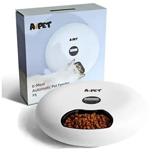 AIPET Automatic Pet Feeder for Dogs and Cats, 6 Meals Programmable Timer Dry and Wet Food Dispenser, Donuts Shape Your Pet Can Eat on Time by Dual Power Auto Feeder