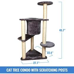 Iconic Pet Three Tier Deluxe Cat Tree Condo with Sisal Rope Scratching Posts & Plush Carpet, Grey, 45.7''