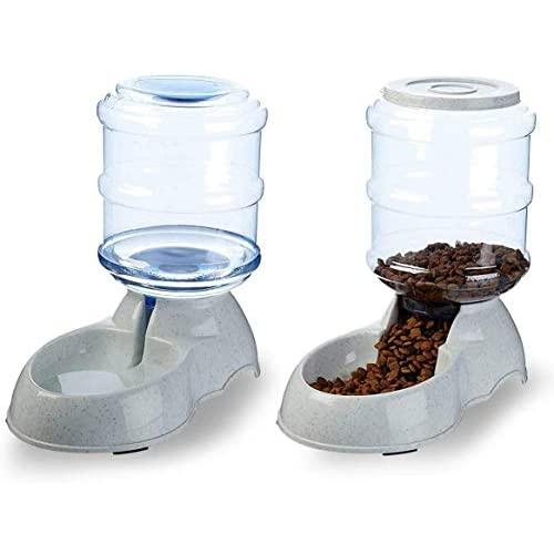 VaygWay Pet Feeder and Waterer – Self Dispensing Gravity Automatic Feeder - Food and Water Dispenser Set – Dog Cat Pet Food Bowl – 1 Gallon Feeder and 3.7 Waterer