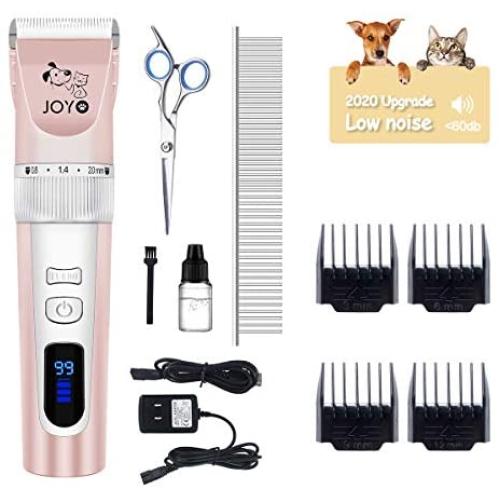 JOYO Dog Clippers, Dog Grooming Clippers Low Noise Professional Dog Clippers for Grooming 2-Speed Rechargeable Pet Clipper Kit with LED Light, Heavy Duty Dog Grooming Kit for Dogs Cats Pets