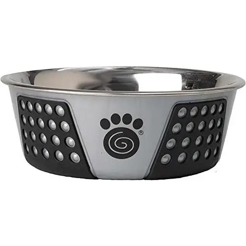 PetRageous 13098 Fiji Stainless-Steel Non-Slip Dishwasher Safe Dog Bowl 3.75-Cup Capacity 6.75-inch Diameter 2.5-inch Tall for Medium and Large Dogs, Light Gray/Black PetRageous 13098 Fiji Stainless-Steel Non-Slip Dishwasher Safe Dog Bowl 3.75-Cup Capacity 6.75-inch Diameter 2.5-inch Tall for Medium and Large Dogs, Light Gray/Black