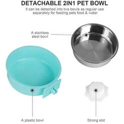 Petworld Paragon Detachable 2in1 Dog Crate Water Bowl no Spill Removable Hanging-on Dog Food Bowls Stainless Steel pet Feeder Suitable for Dog Cat Rabbit Bird