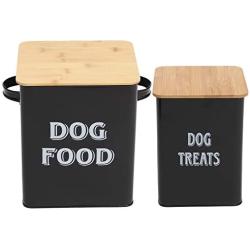 Pethiy Dog Food and Treats Storage tin Containers Set with Scoop for Dogs-Tight Fitting Wood Lids-Coated Carbon Steel-Storage Canister Tins