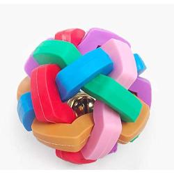 Mekek Ball with Bell, Colourful Braided Kitten Play Balls with Bells - Pet Toy Rubber Round Ball for Budgie Cockatiel, Rabbit, Cats, Dog, Hamster, Parrots Chase Game 1pcs