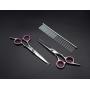 PetQoo Dog Grooming Scissors with Safety Round Tips, Heavy Duty Titanium Pet Grooming Trimmer Kit, Thinning Shears, Straight Scissors with Comb for Dogs and Cats(Pink)