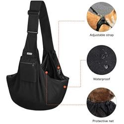 MOSISO Dog Cat Carrier Sling Bag, Pet Carrier Tote Pouch Bag Hands Free Adjustable Strap Mesh Soft Carrying Pocket Puppy Travel Shoulder Bag for Puppies Small Dog/Cat for Outdoor Travelling, Black