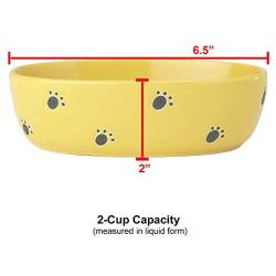 PetRageous 10300 Silly Kitty Oval Dishwasher Safe Stoneware Cat Bowl 6.5-Inch Long 4-Inch Wide 2-Inch Tall 2-Cups Capacity for Cats with Silly Kitty Logo in The Basin, Yellow