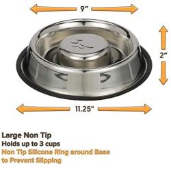 NEATER PET BRANDS Slow Feed Bowl Stainless Steel Metal (Non Tip Style) - Stops Dog Food Gulping, Bloat and Rapid Eating (Large, Non-Tip Base)