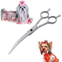 PoKids Curved Dog Scissors 7'' for Pet Grooming Scissors Professional and Stainless Steel Sharp Blade Cutting