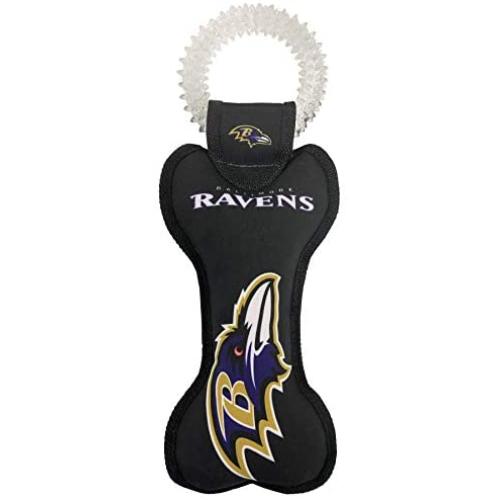 Pets First NFL Baltimore Ravens Dental Dog TUG Toy with Squeaker. Tough PET Toy for Healthy Fun, Teething & Cleaning Pets Teeth & Gum, Team Color, one Size (BAL-3310)