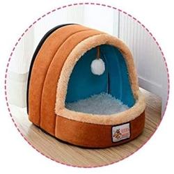 Chenyouwen Pet Beds Great Pet Dog Cat Warm Soft Bed Pet Cushion Dog Kennel Cat Castle Foldable Puppy House with Toy Ball, Size:L(Camel Color) (Color : Camel Color)