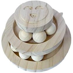 Cat Interactive Roller Toy 3 Level Tower Wood Tracks and 6 Balls Organic Metrial for Cats Fun Kitten Toys Excercise Indoor Game Study No Plastic Long Lasting Use Healthy Original Material