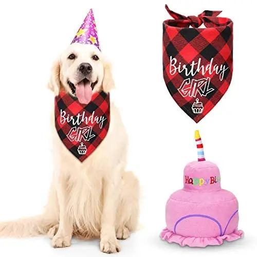 2 Pieces Birthday Girl Dog Bandana Dog Birthday Scarf and Birthday Cake Squeaky Dog Toy Birthday Party Supplies for Big Medium Large Dogs 2 Pieces Birthday Girl Dog Bandana Dog Birthday Scarf and Birthday Cake Squeaky Dog Toy Birthday Party Supplies for Big Medium Large Dogs