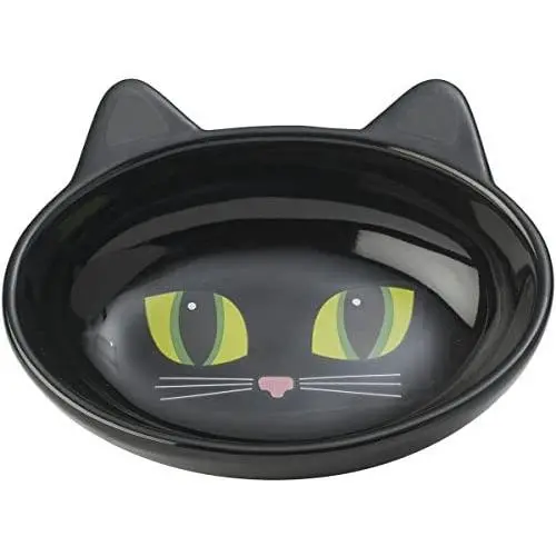 PetRageous 10011 Oval Frisky Kitty Stoneware Cat Bowl 5.5-Inch Wide and 1.5-Inch Tall Saucer with 5.3-Ounce Capacity and Dishwasher Safe is Great for Cats, Black PetRageous 10011 Oval Frisky Kitty Stoneware Cat Bowl 5.5-Inch Wide and 1.5-Inch Tall Saucer with 5.3-Ounce Capacity and Dishwasher Safe is Great for Cats, Black