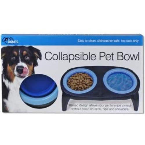 DUKES Collapsible Dual Elevated Pet Travel Food Water Bowl Feeder Container