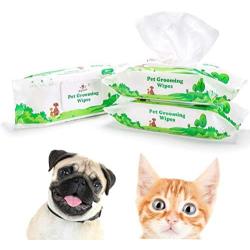 PUPTECK Pet Grooming Wipes for Dogs & Cats - 8.3''x8'' Hypoallergenic Cleaning Wipes for Ears/Eyes/Face/Butt/Paw/Body, Fragrance-Free, Earth-Friendly, 80 Counts per Pack, Multi Packs