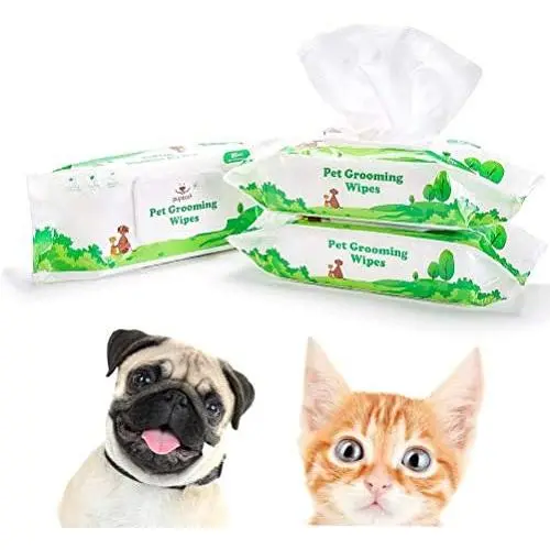 PUPTECK Pet Grooming Wipes for Dogs & Cats - 8.3''x8'' Hypoallergenic Cleaning Wipes for Ears/Eyes/Face/Butt/Paw/Body, Fragrance-Free, Earth-Friendly, 80 Counts per Pack, Multi Packs
