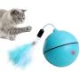 Smart Interactive Cat Toys - Automatic 360 Degree Self Rotating Ball USB Rechargeable Pet Toy with Detachable Feather, Build-in Spinning Led Light,