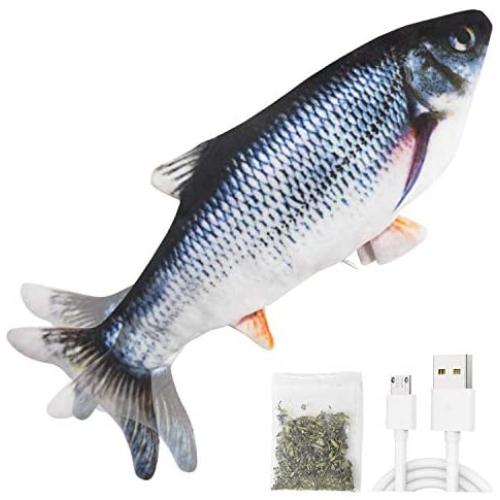 Senneny Electric Moving Fish Cat Toy, Realistic Plush Simulation Electric Wagging Fish Catnip Kicker Toys, Funny Interactive Pets Pillow Chew Bite Kick Supplies for Cat Kitten Kitty