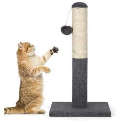 Cat Scratching Post Tower Vertical Sisal Rope Kitten Scratcher Tree Tall Carpet Base Scratch Posts with Interactive Ball for Kitties Large Cats and Pets