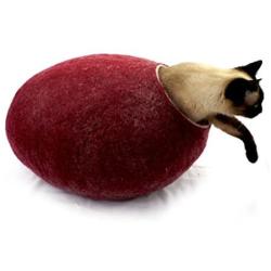 Kivikis Cat Bed, House, Cave, Nap Cocoon, Igloo, 100% Handmade from Sheep Wool (XL 17-26 pounds cat, Dark Gray) (L for 6-8 kg,12-18 pounds cat, Burgundy Dark)