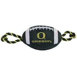 Pets First NCAA Oregon Ducks Football Dog Toy, Tough Quality Nylon Materials, Strong Pull Ropes, Inner Squeaker, Collegiate Team Color