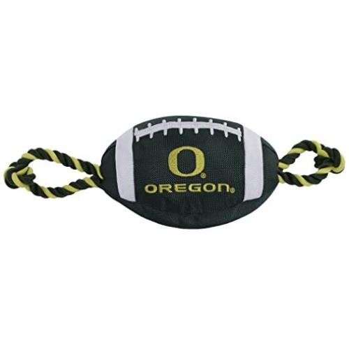 Pets First NCAA Oregon Ducks Football Dog Toy, Tough Quality Nylon Materials, Strong Pull Ropes, Inner Squeaker, Collegiate Team Color