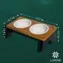 LOVENE Eco-Friendly Elevated Dog and Cat Double Noise-Free Stoneware Ceramic Raised Pet Bowls and Wooden Frame Set, Elevated Pet Feeder