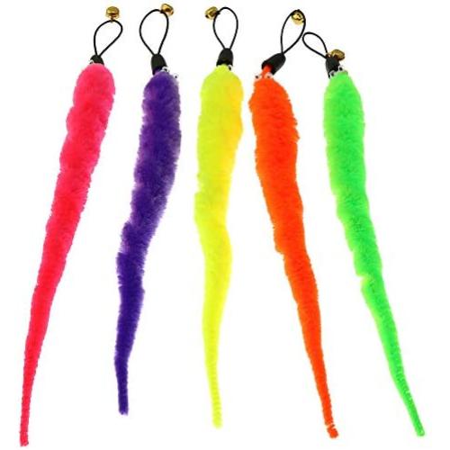 Batino 5pcs Pet Toy Caterpillar Kitten Toy Sticks Replacement Pack of Worms for Interactive Cat and Kitten Toy Wands