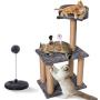 Cat Scratching Post for Kitty, Three Layers Natural Sisal Scratchers Post, Plush Platform and Hanging Mouse Balls, Kittens & Cat Interactive Toys