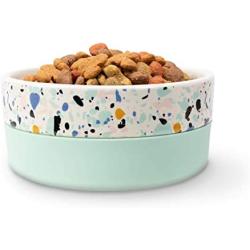 Jonathan Adler: Now House Mint Terrazzo Duo Bowl Medium | Dishwasher Safe, Easy to Clean Dog Bowl with Anti-Skid Lid | Dual Functionality Bowl for Dogs for Storage or Travel
