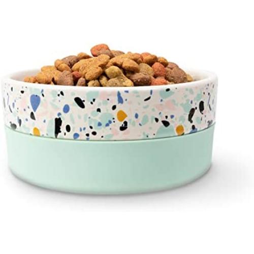 Jonathan Adler: Now House Mint Terrazzo Duo Bowl Medium | Dishwasher Safe, Easy to Clean Dog Bowl with Anti-Skid Lid | Dual Functionality Bowl for Dogs for Storage or Travel