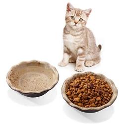 Jemirry Basic Cat Food Bowl, Wide Cat Dish, Ceramic Cat Food Bowl for Relief of Whisker Fatigue, Pet Food & Water Bowls Set of 2