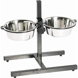 Indipets Adjustable Double Diner with 2 Stainless Steel Dog Bowls - Heavy Base Adjusts to Fit Your Pets Height