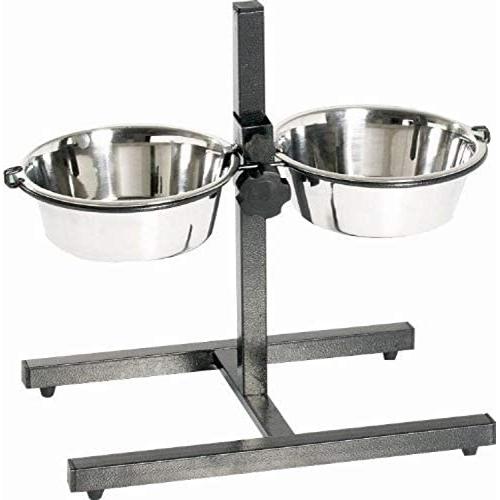 Indipets Adjustable Double Diner with 2 Stainless Steel Dog Bowls - Heavy Base Adjusts to Fit Your Pets Height