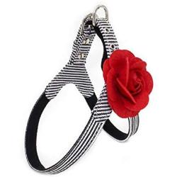 Dogs Kingdom Cute Rose Flower Double Cloth Stripe Dog Pet Harness Small Doggy Puppy Chihuahua Safety Control Harness