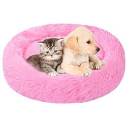 Yusongirl Dog Bed Cat Bed Round Fluffy Luxe Soft Plush Pet Cushion Donut Cuddler Washable Warming Pet Bed Improved Sleep Calming Bed